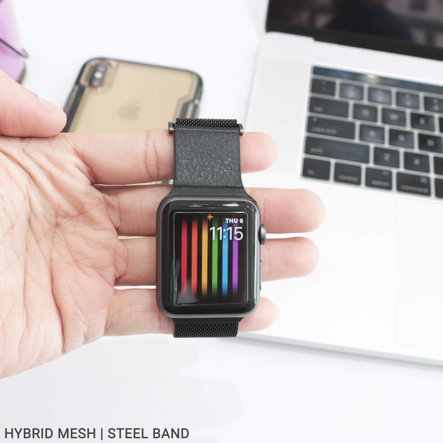 Hybrid Mesh Band for 42 44mm Apple Watch Leather Stainless